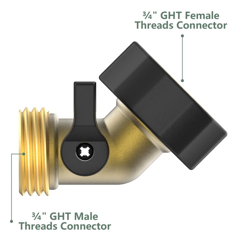 Twinkle Star 3/4" Brass Shut Off Valve Gooseneck Garden Hose Connector, 2 Pack - Image 2